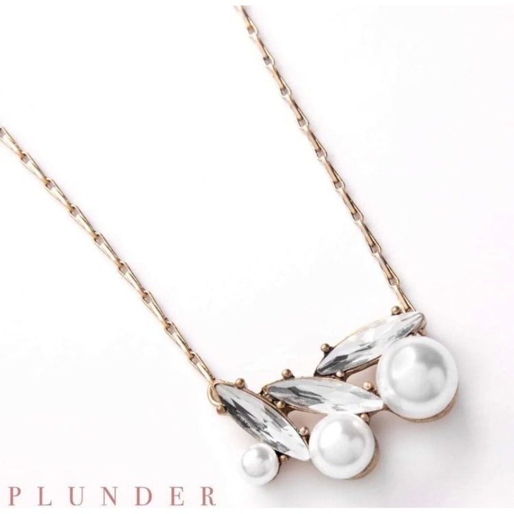 Plunder Design Arlington Faux Pearl and Marquise Crystal Cluster Necklace